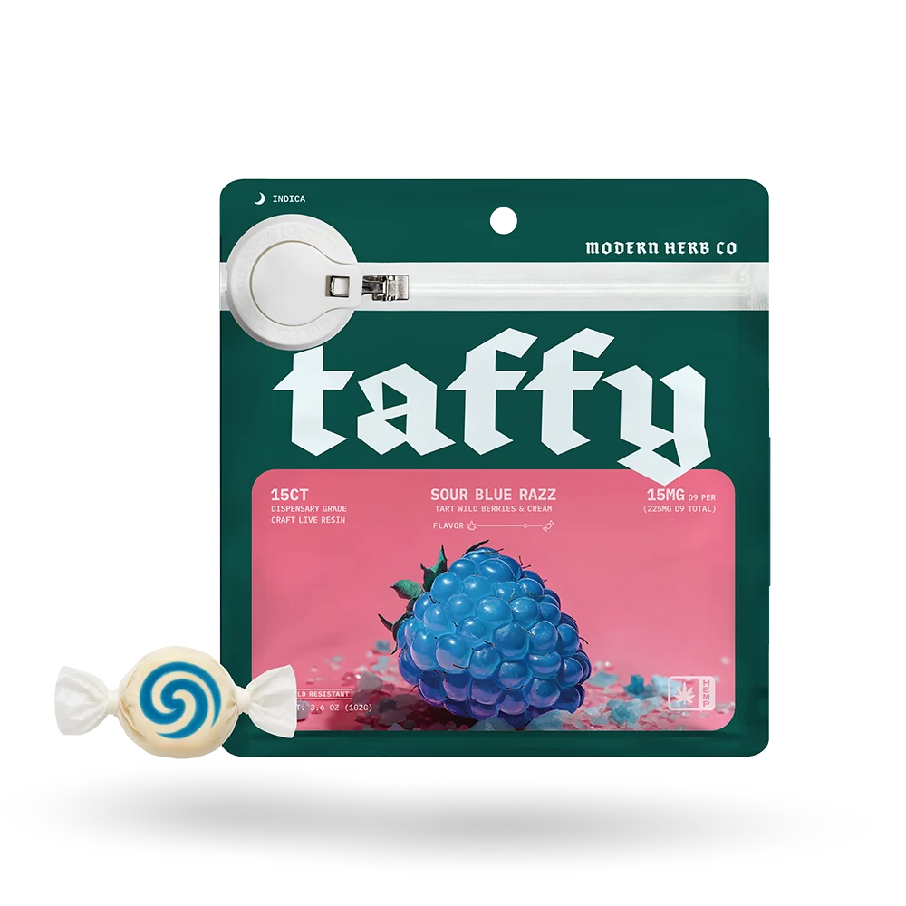 Live Resin D9 Taffy: Sour Blue Razz (Indica), 15ct